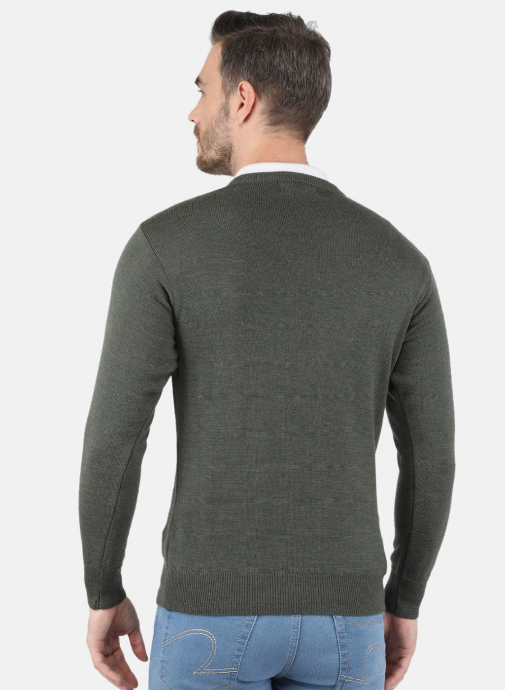 Men Olive Solid Pullover