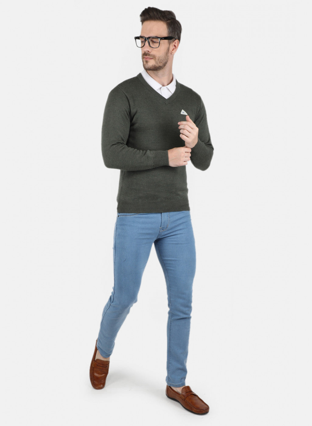 Men Olive Solid Pullover