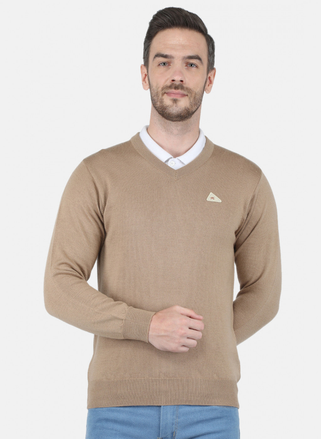 Men Beige Solid Pullover