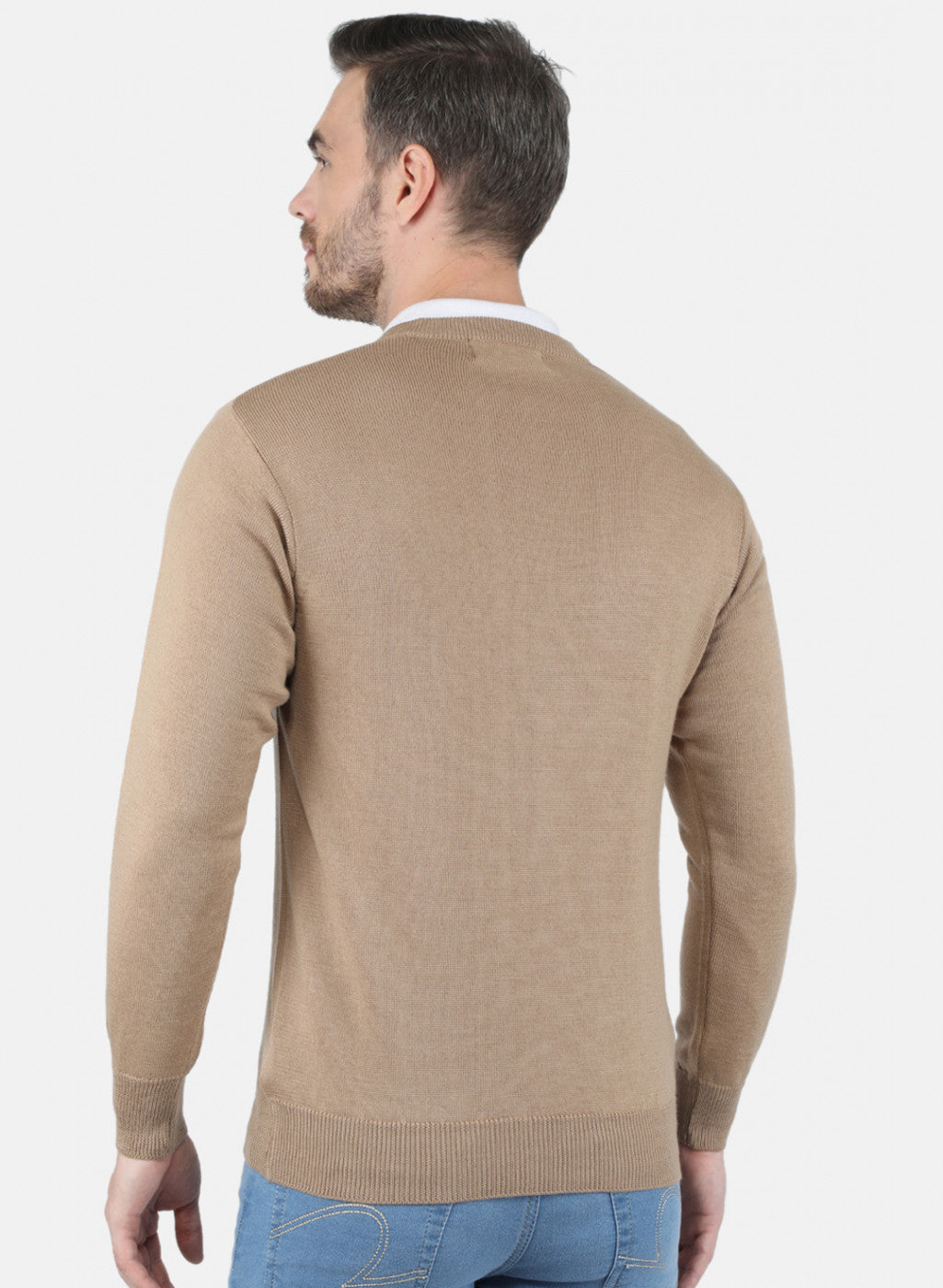 Men Beige Solid Pullover