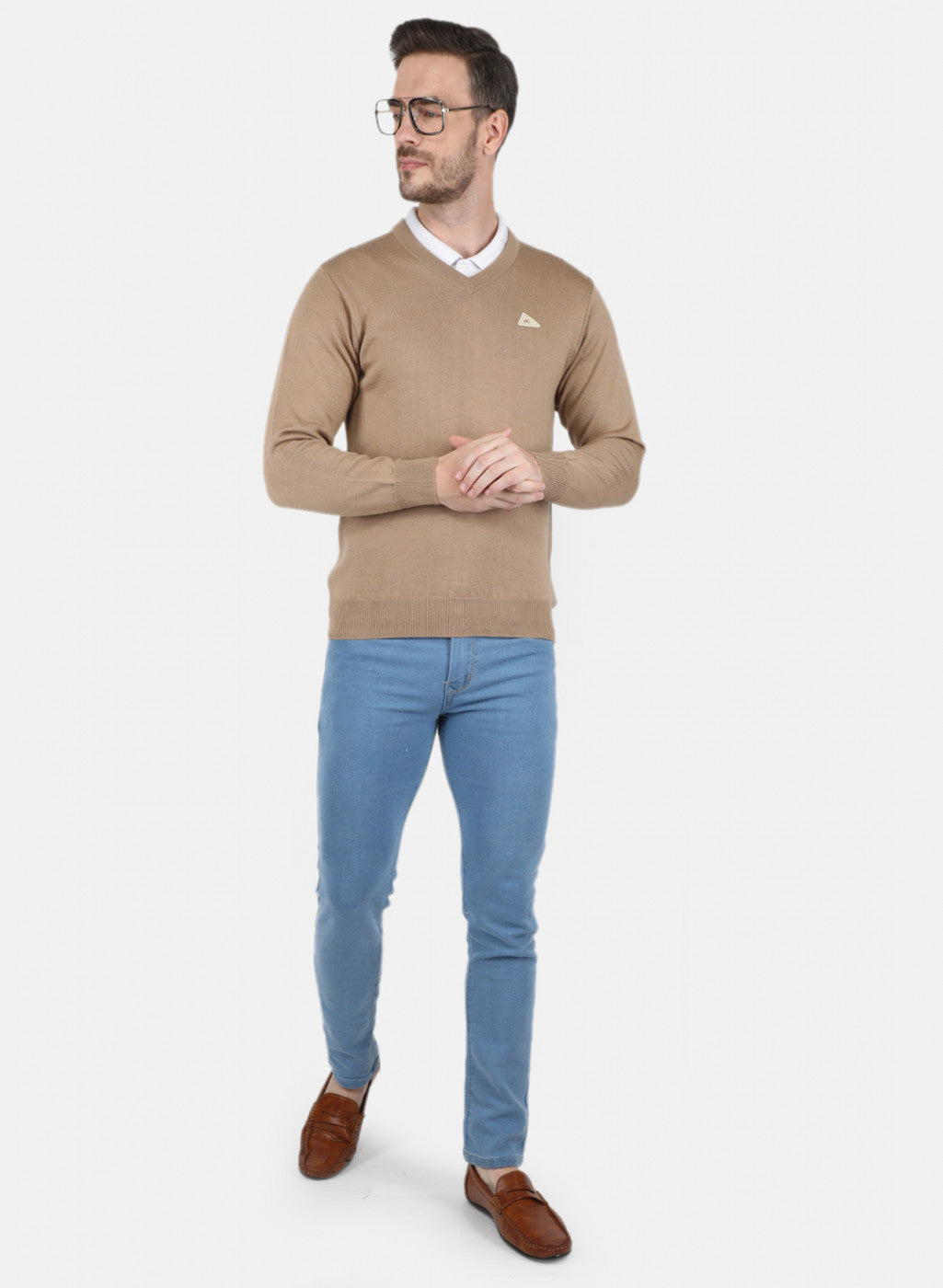 Men Beige Solid Pullover