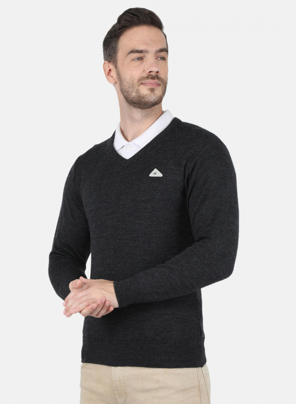 Men Dark Grey Solid Pullover