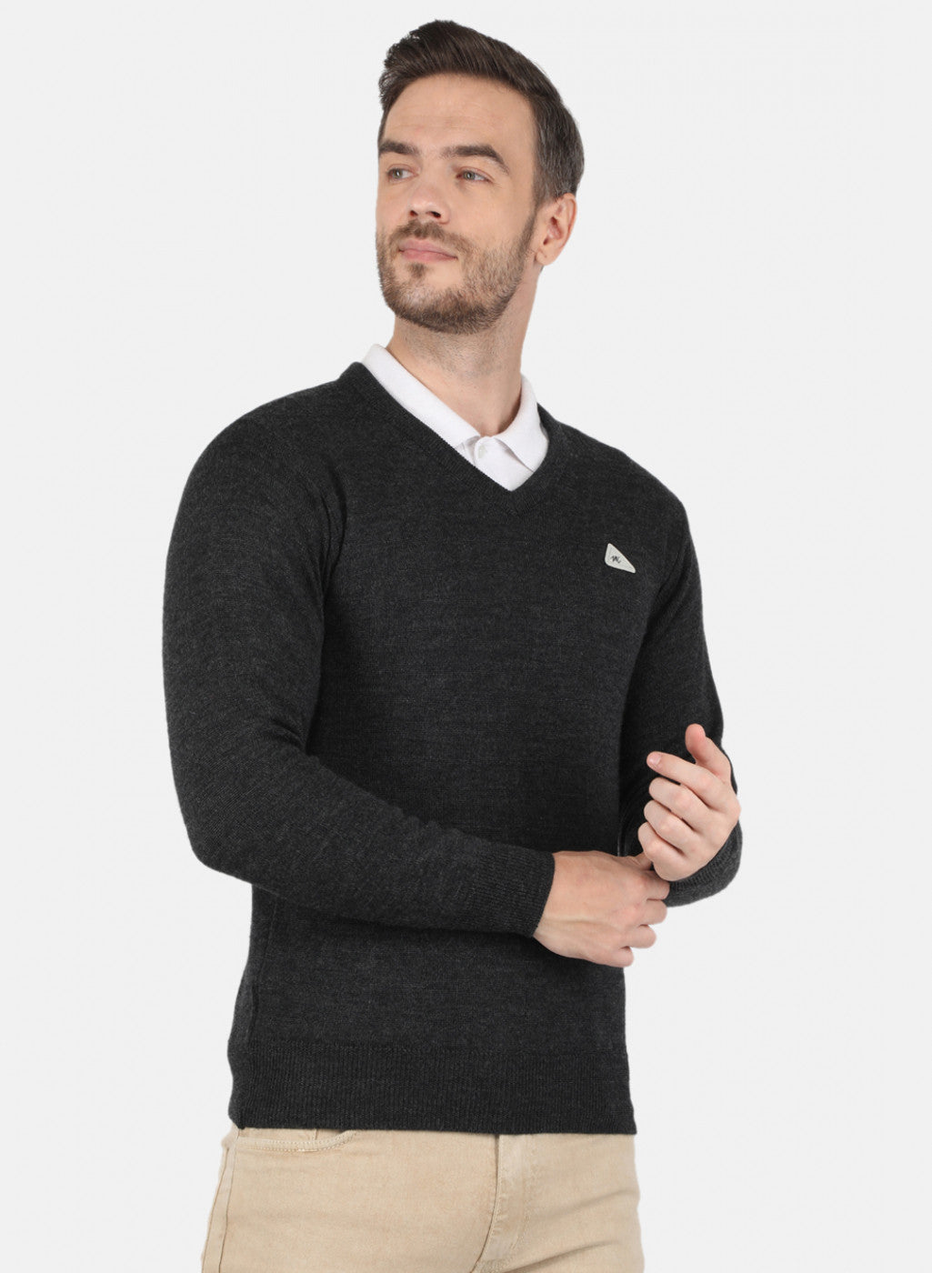 Men Dark Grey Solid Pullover