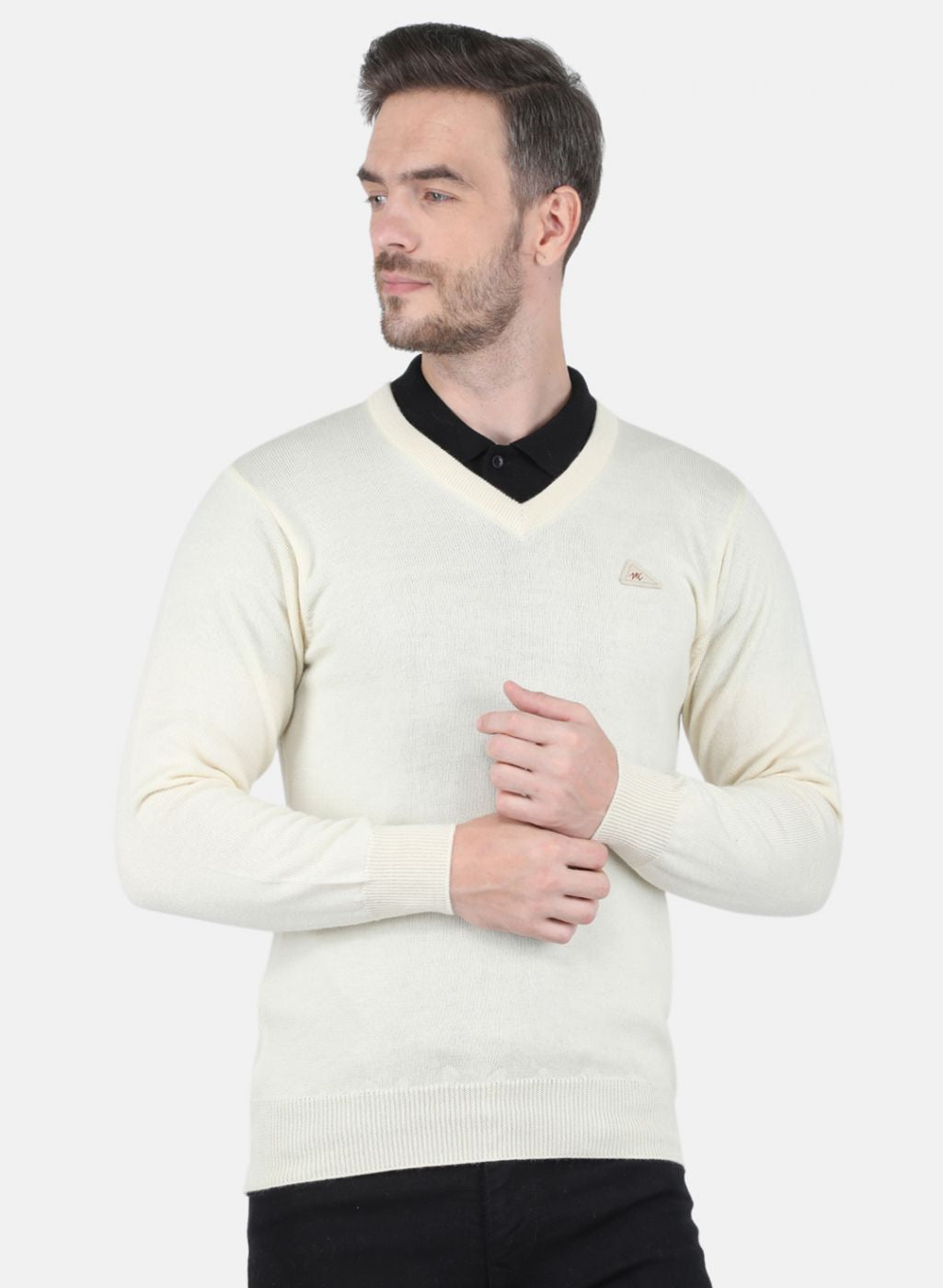 Men Cream Solid Pullover