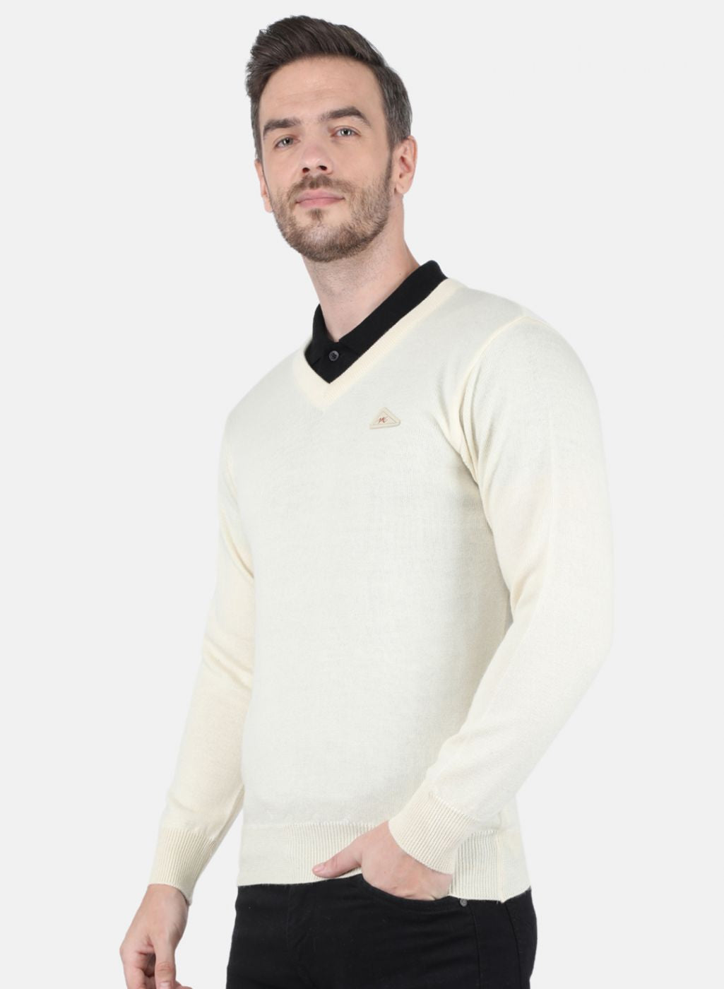 Men Cream Solid Pullover