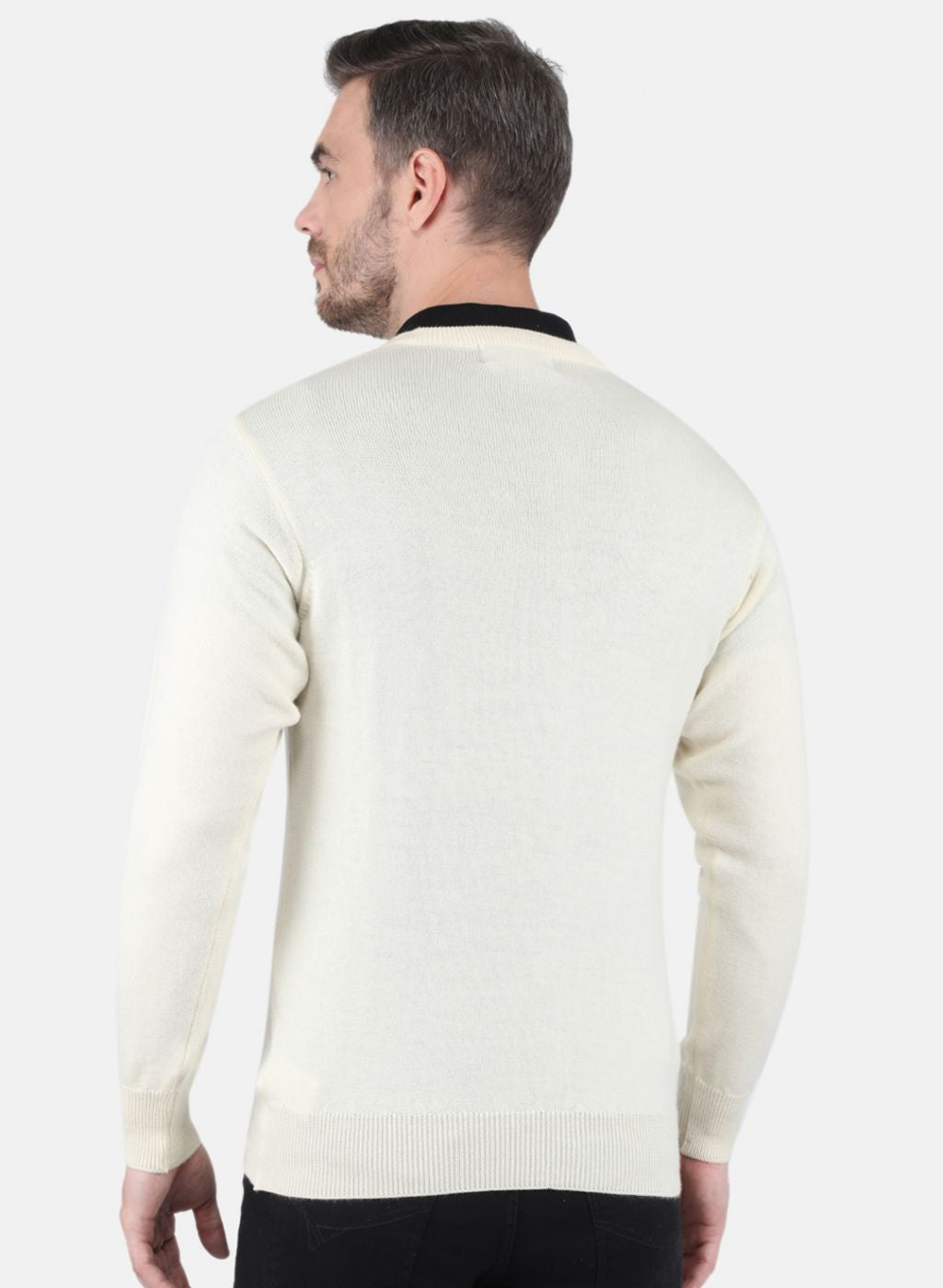 Men Cream Solid Pullover