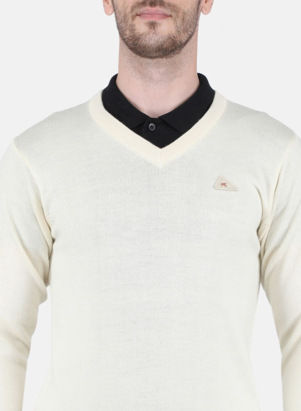 Men Cream Solid Pullover