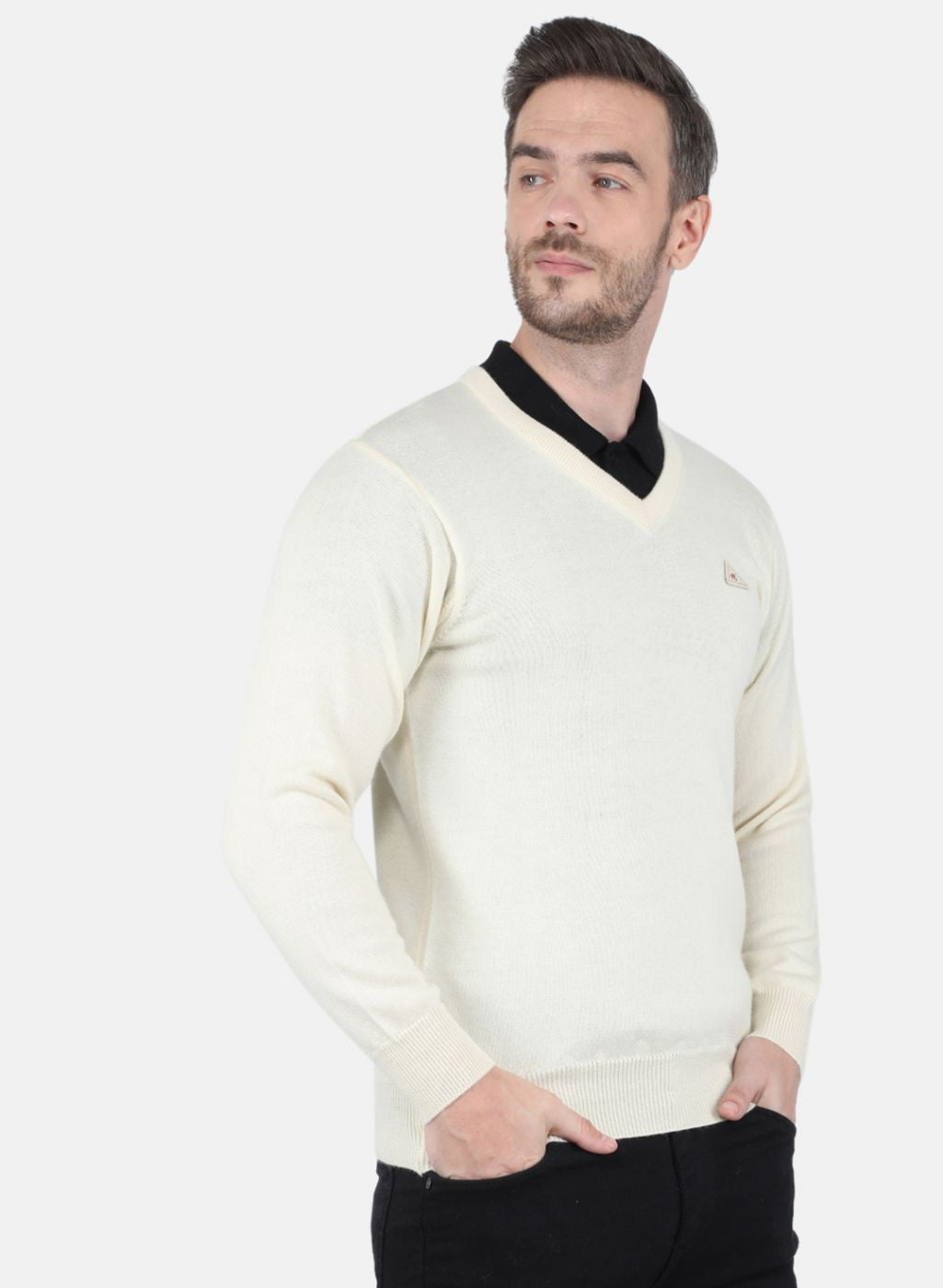 Men Cream Solid Pullover