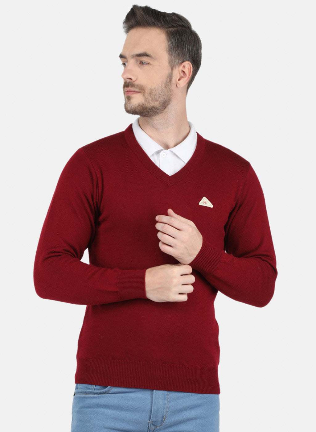 Men Maroon Solid Pullover