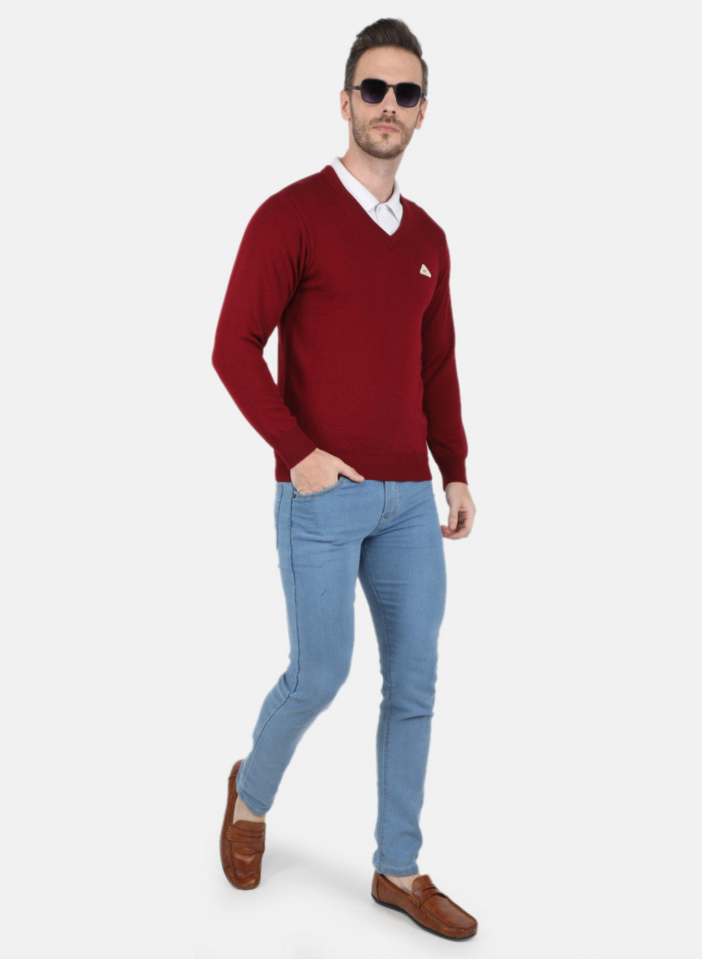 Men Maroon Solid Pullover