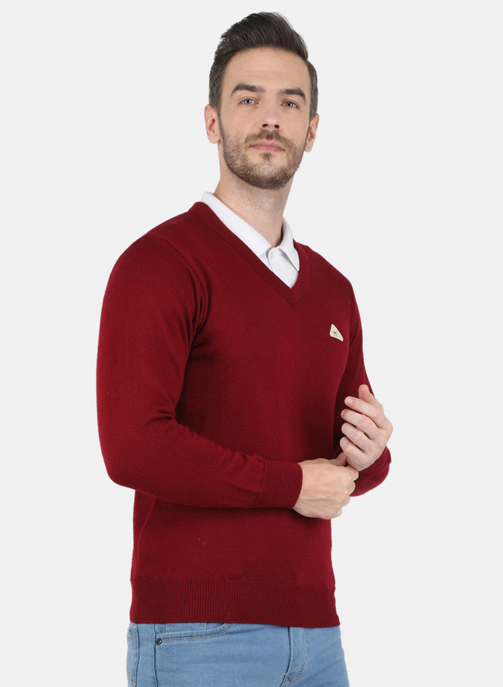 Men Maroon Solid Pullover