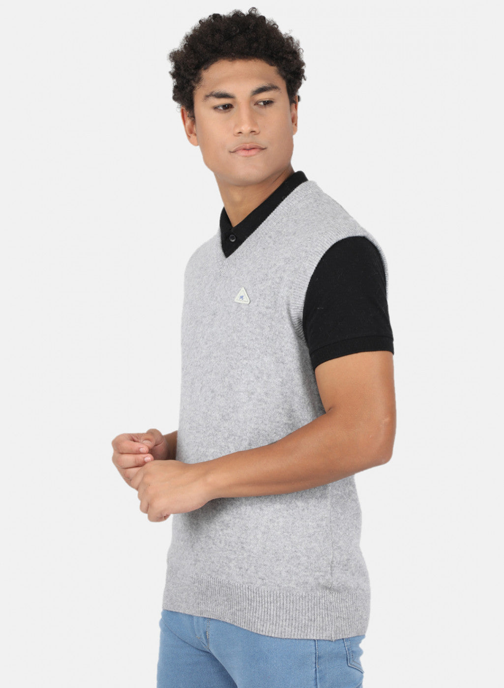 Men Grey Solid Sweater