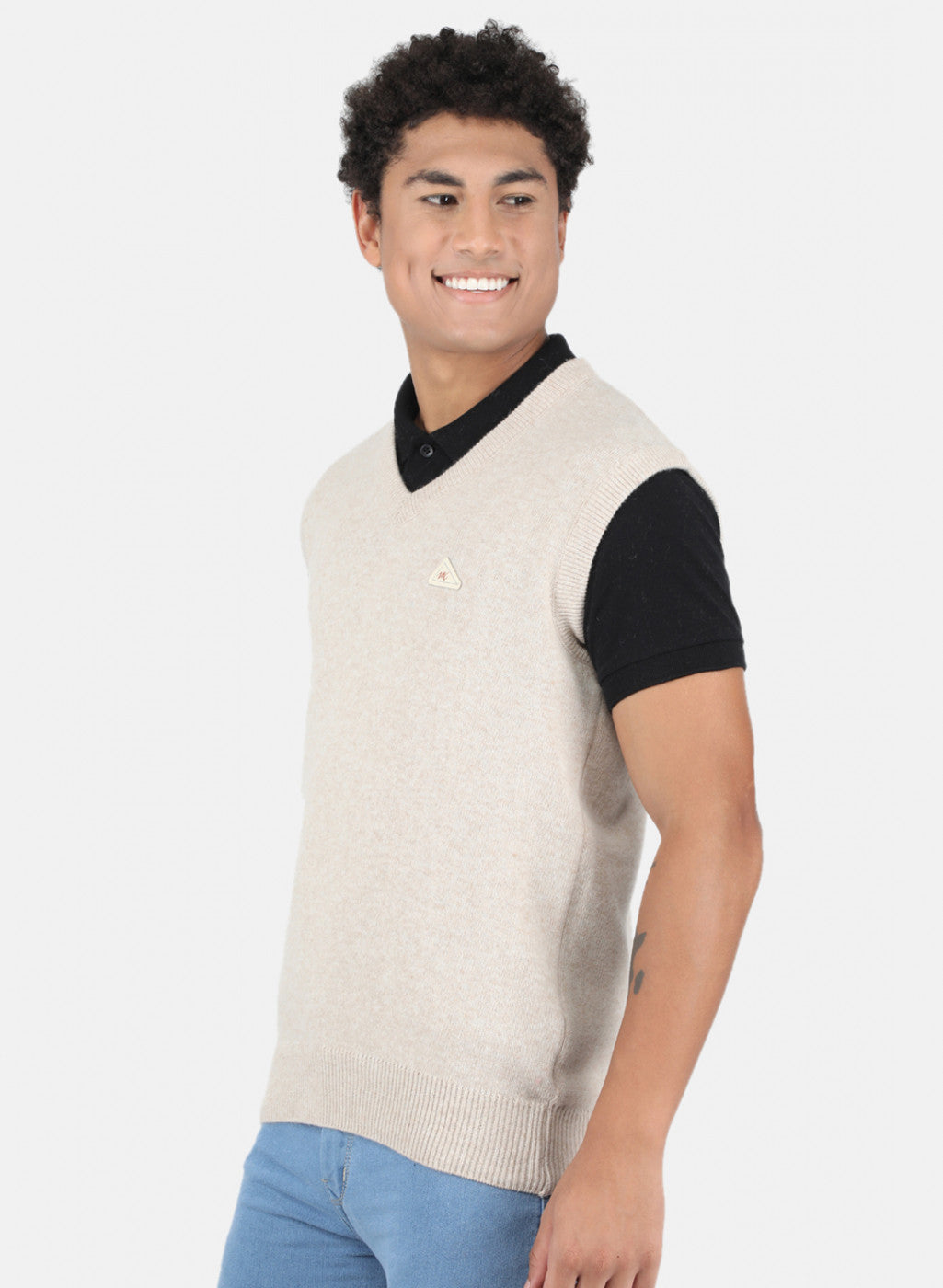 Men Beige Solid Sweater