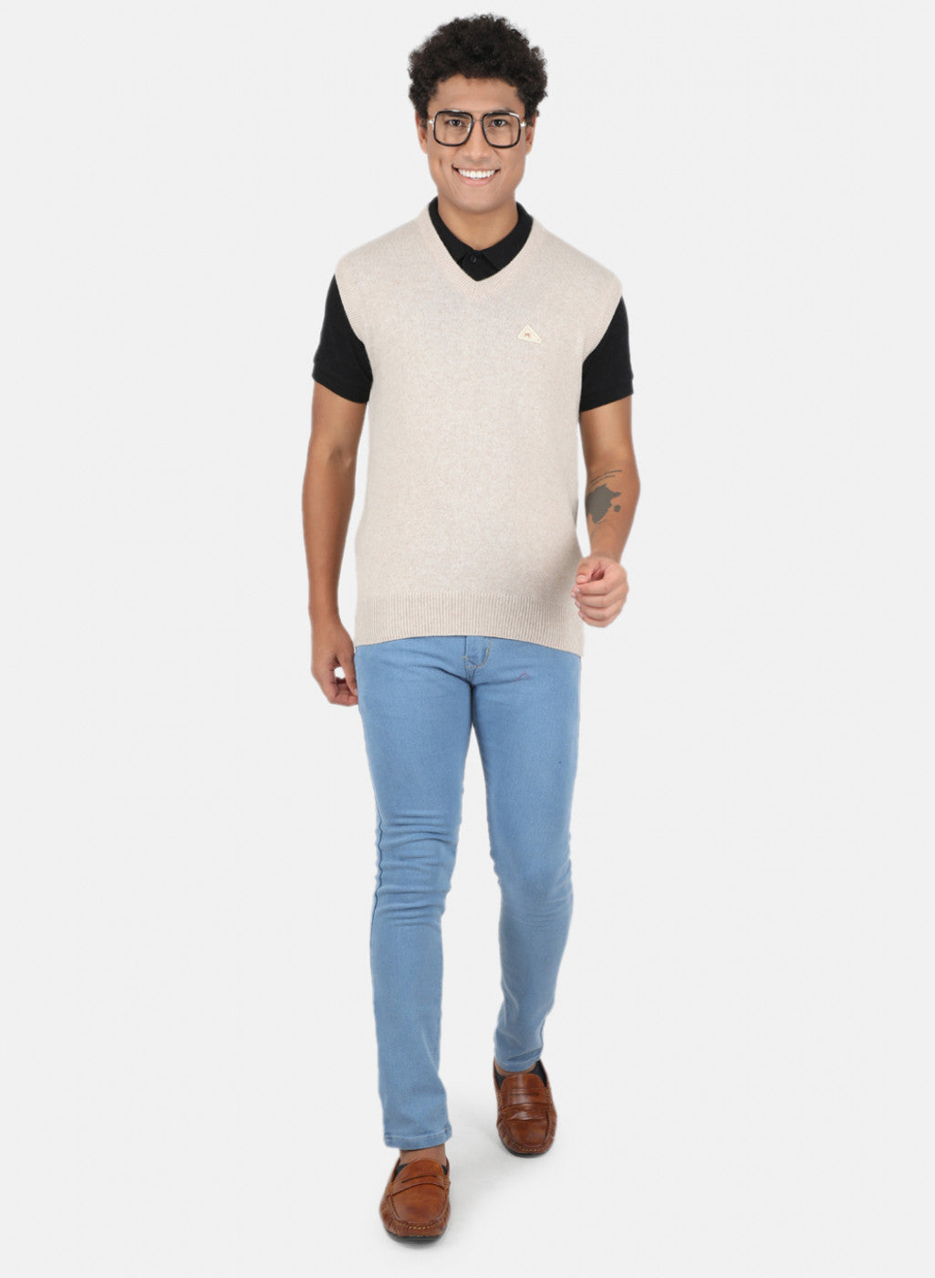 Men Beige Solid Sweater