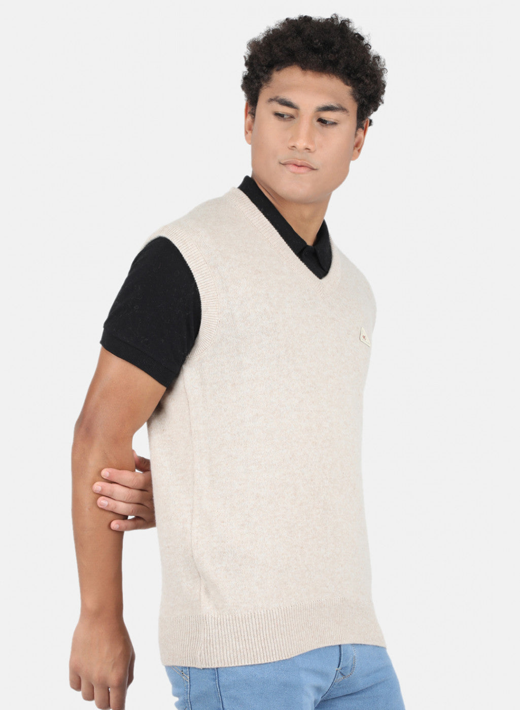 Men Beige Solid Sweater