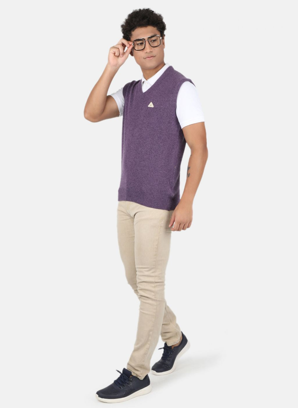 Men Purple Solid Sweater