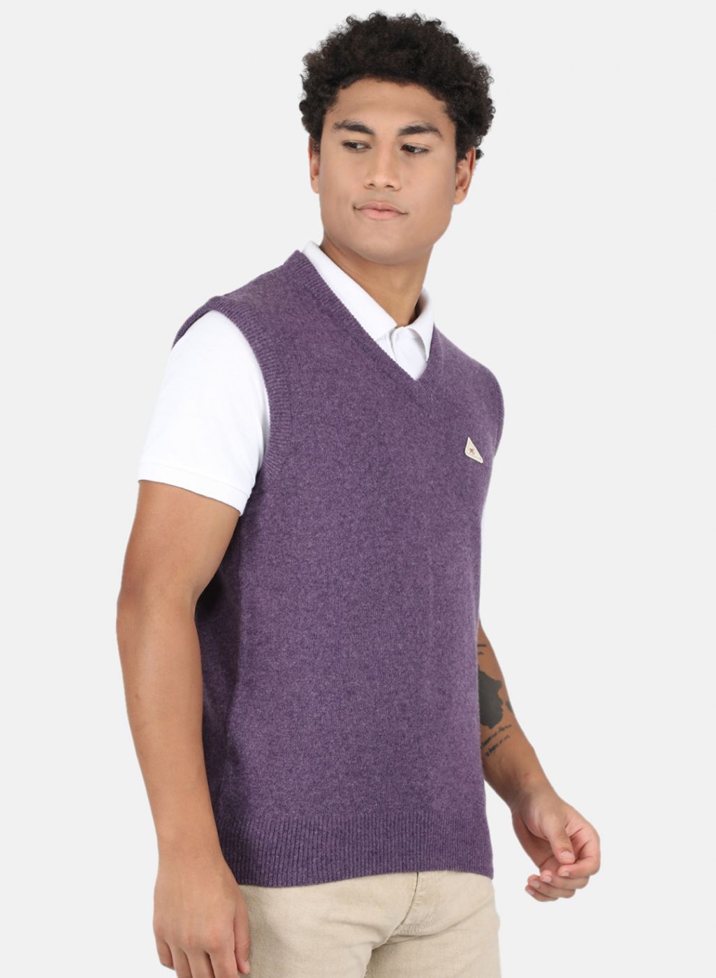 Men Purple Solid Sweater