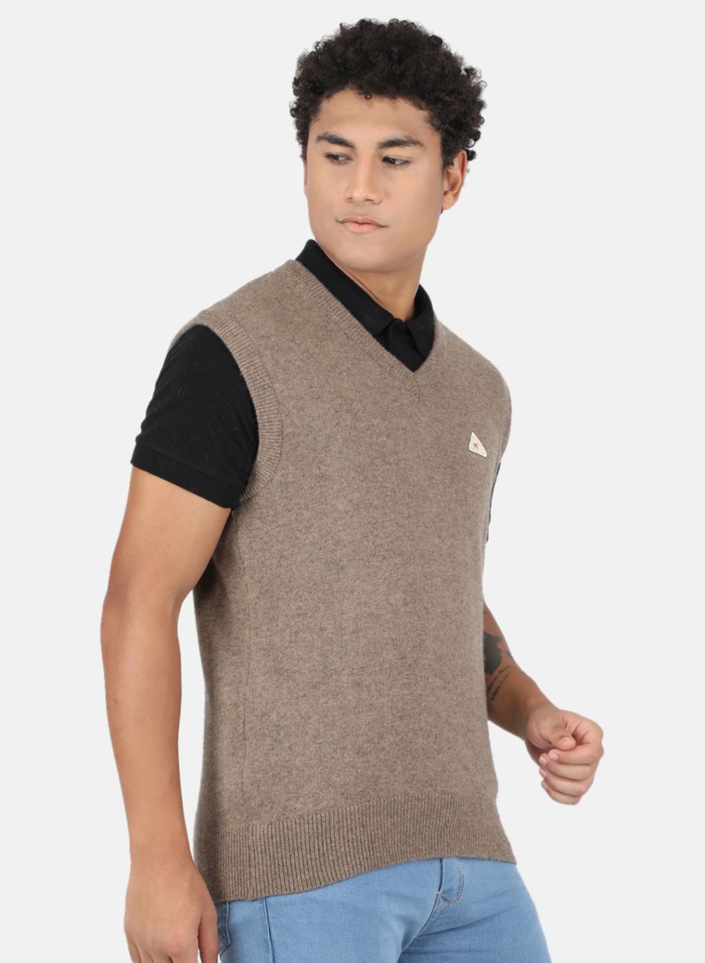 Men Beige Solid Sweater