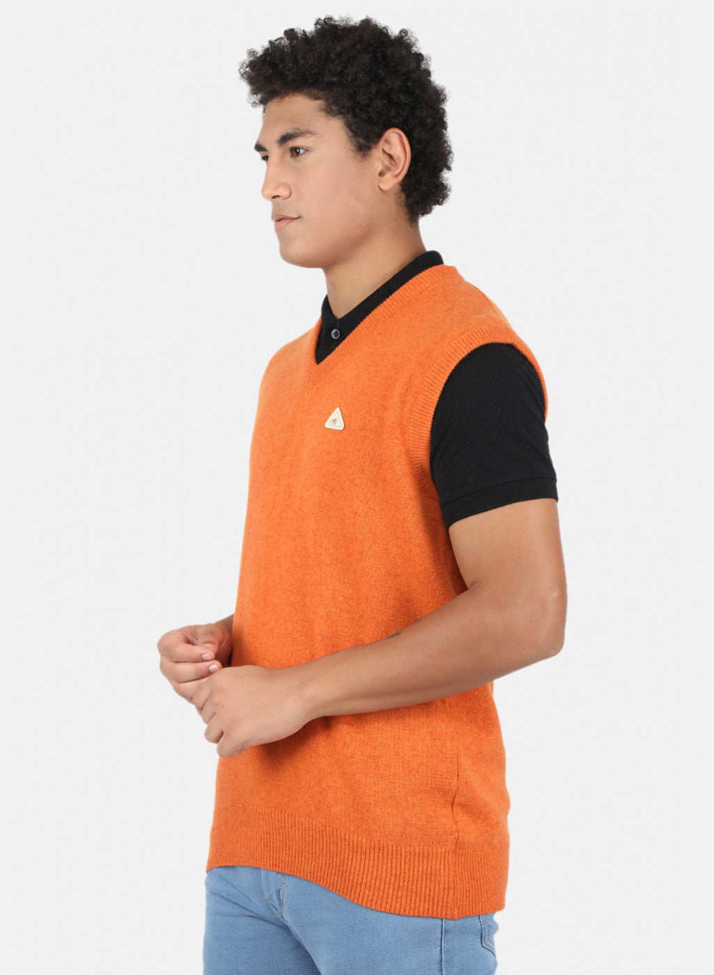 Men Orange Solid Sweater