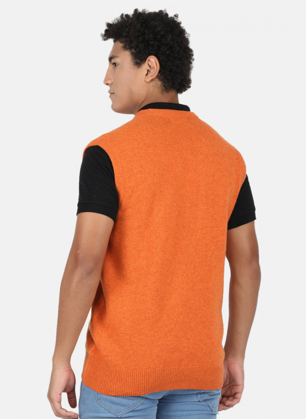 Men Orange Solid Sweater