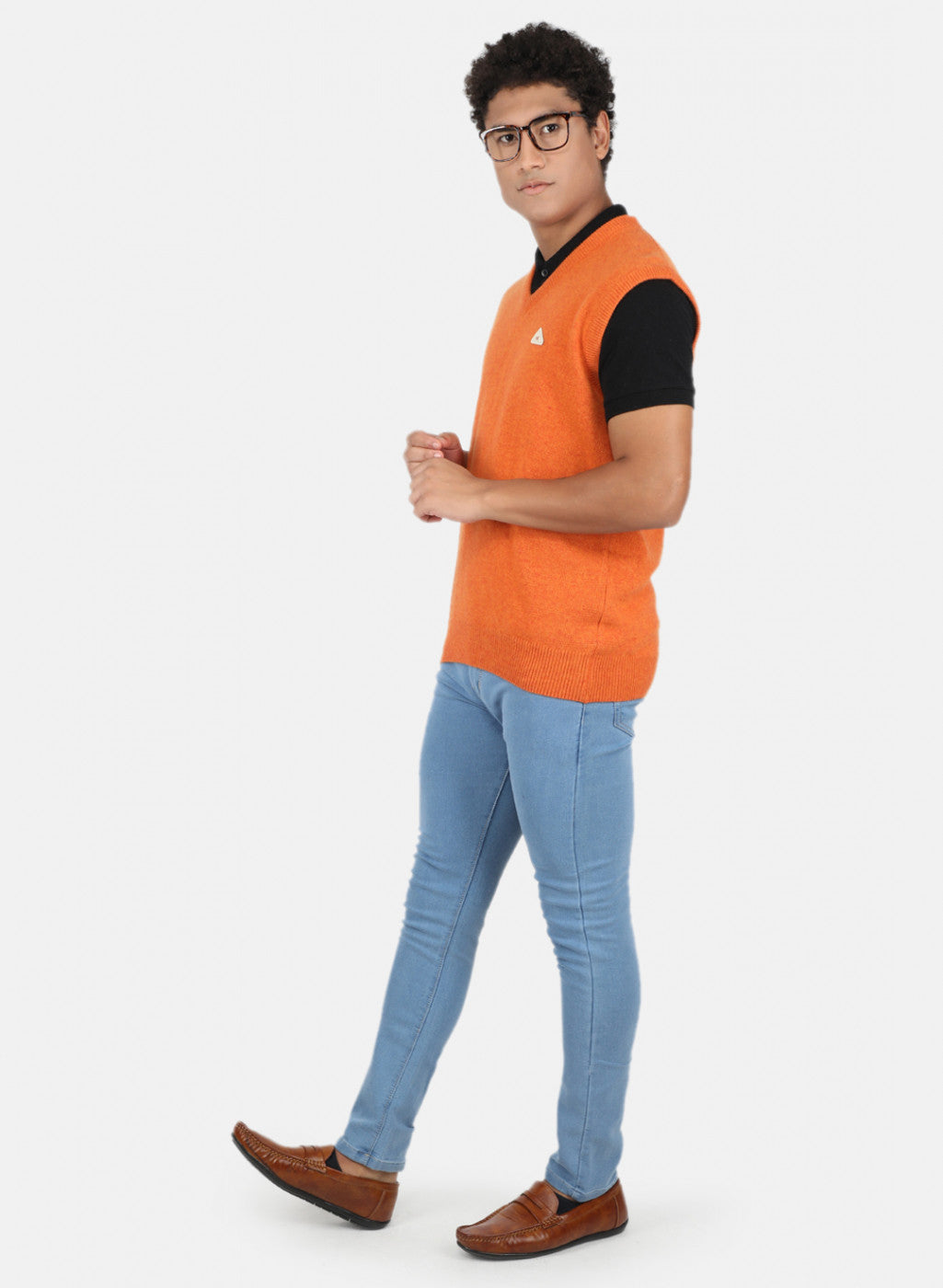 Men Orange Solid Sweater