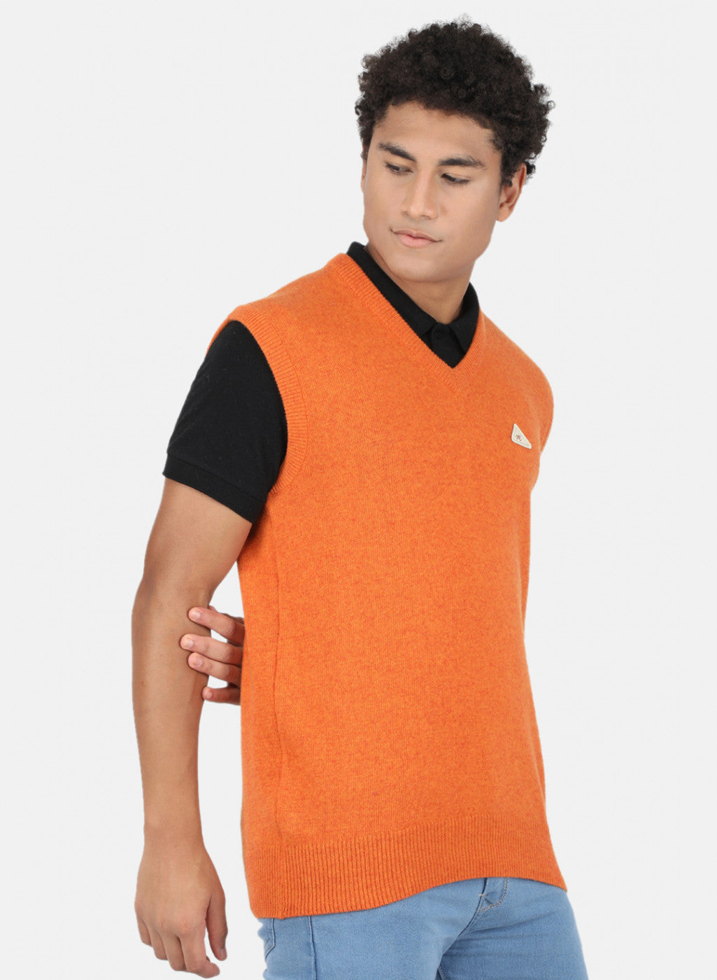 Men Orange Solid Sweater