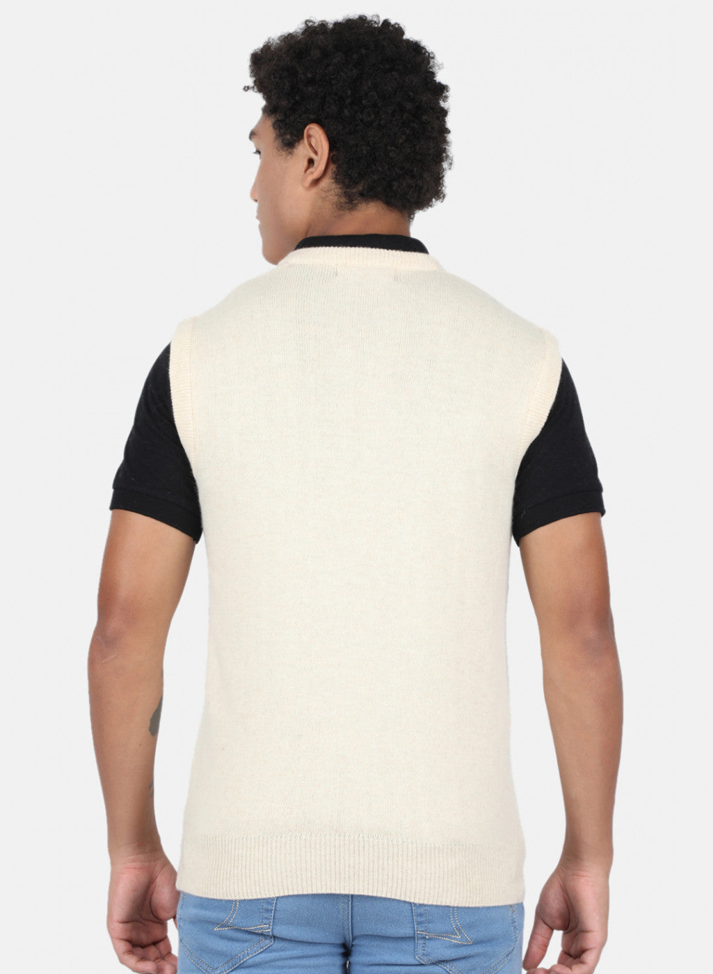 Men Off White Solid Sweater