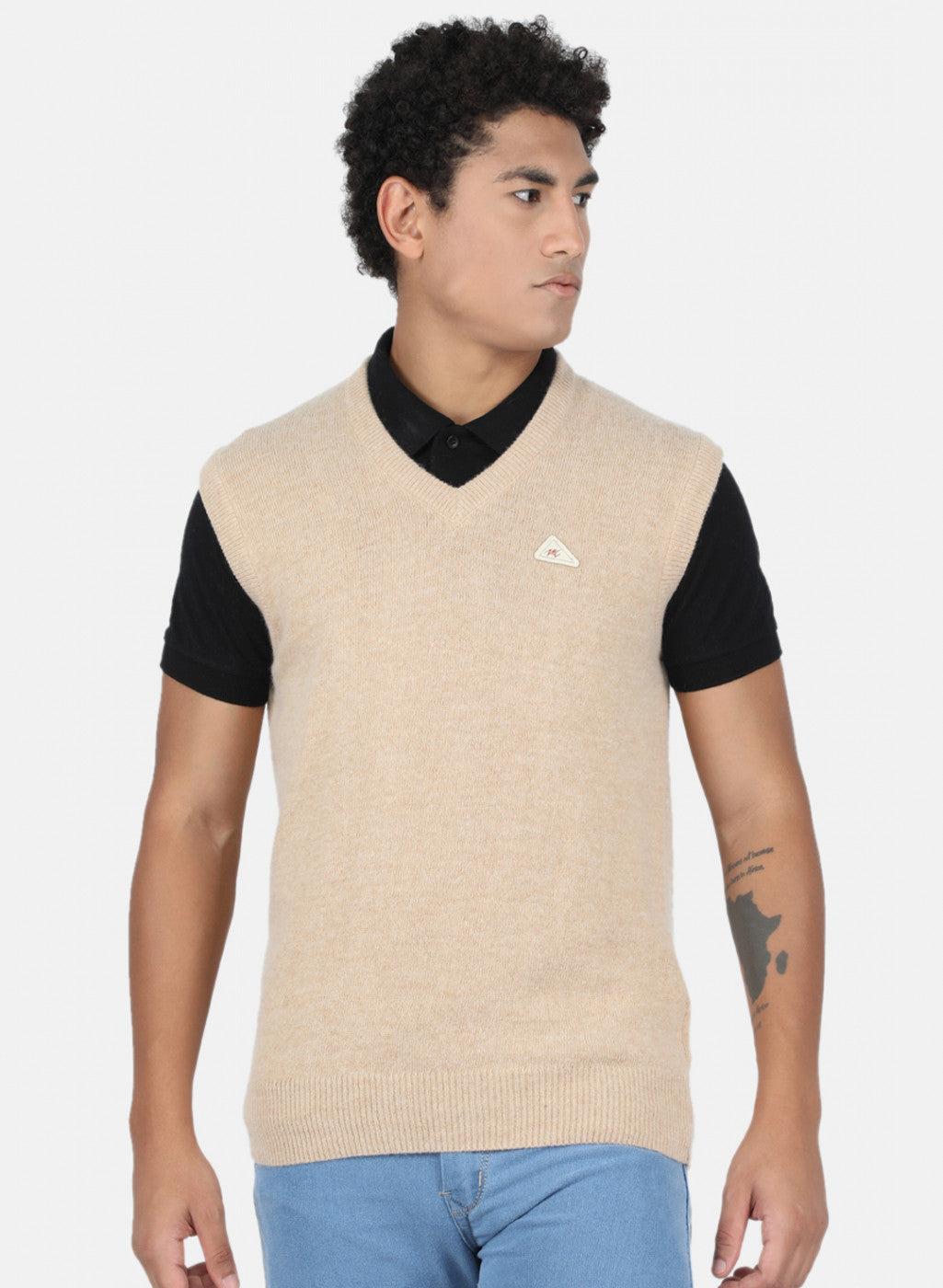 Men Beige Solid Sweater