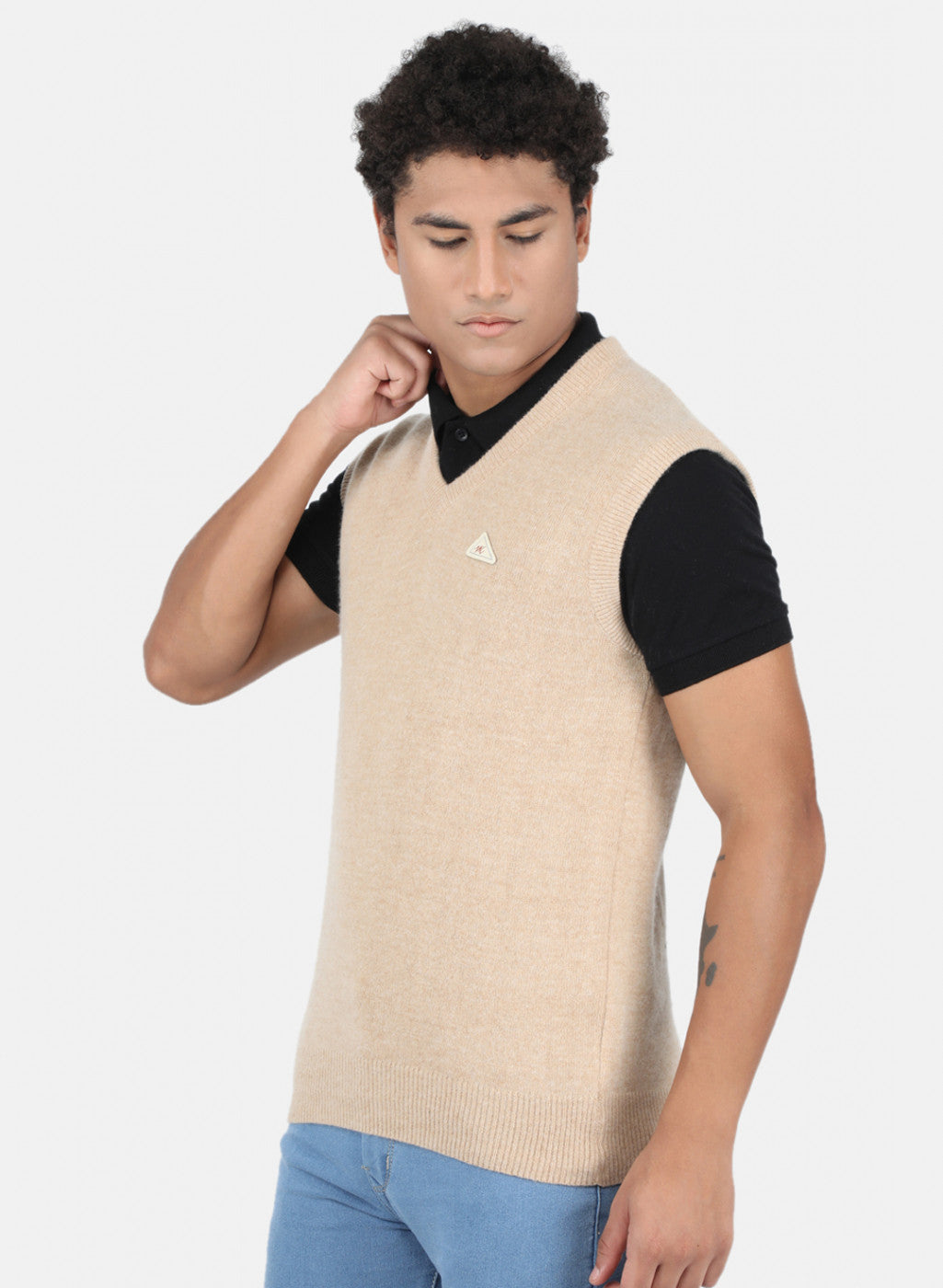 Men Beige Solid Sweater