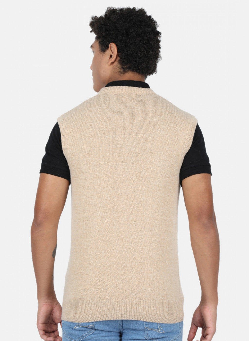 Men Beige Solid Sweater