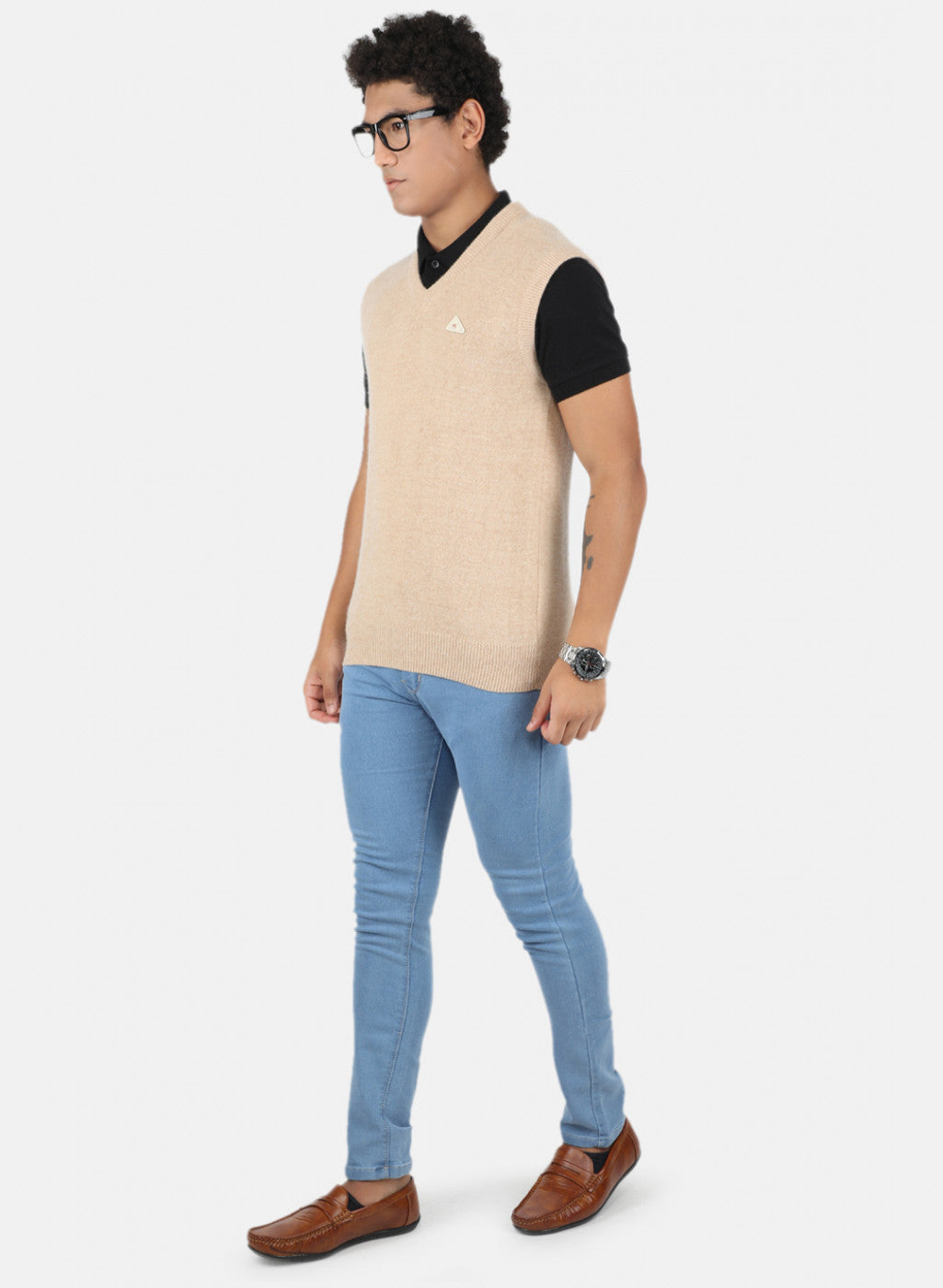 Men Beige Solid Sweater