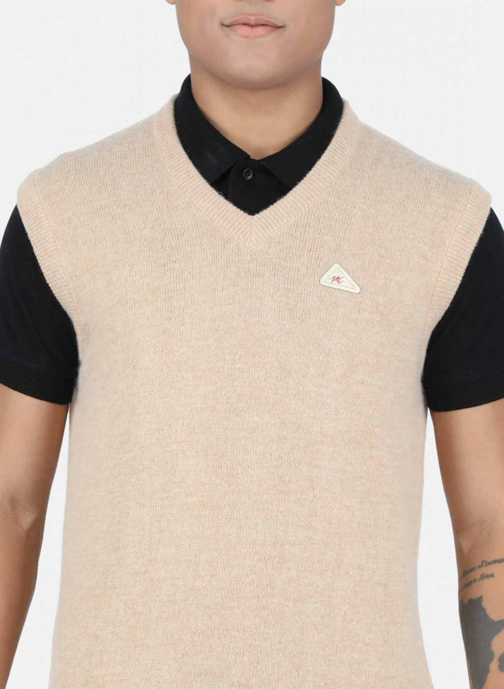 Men Beige Solid Sweater