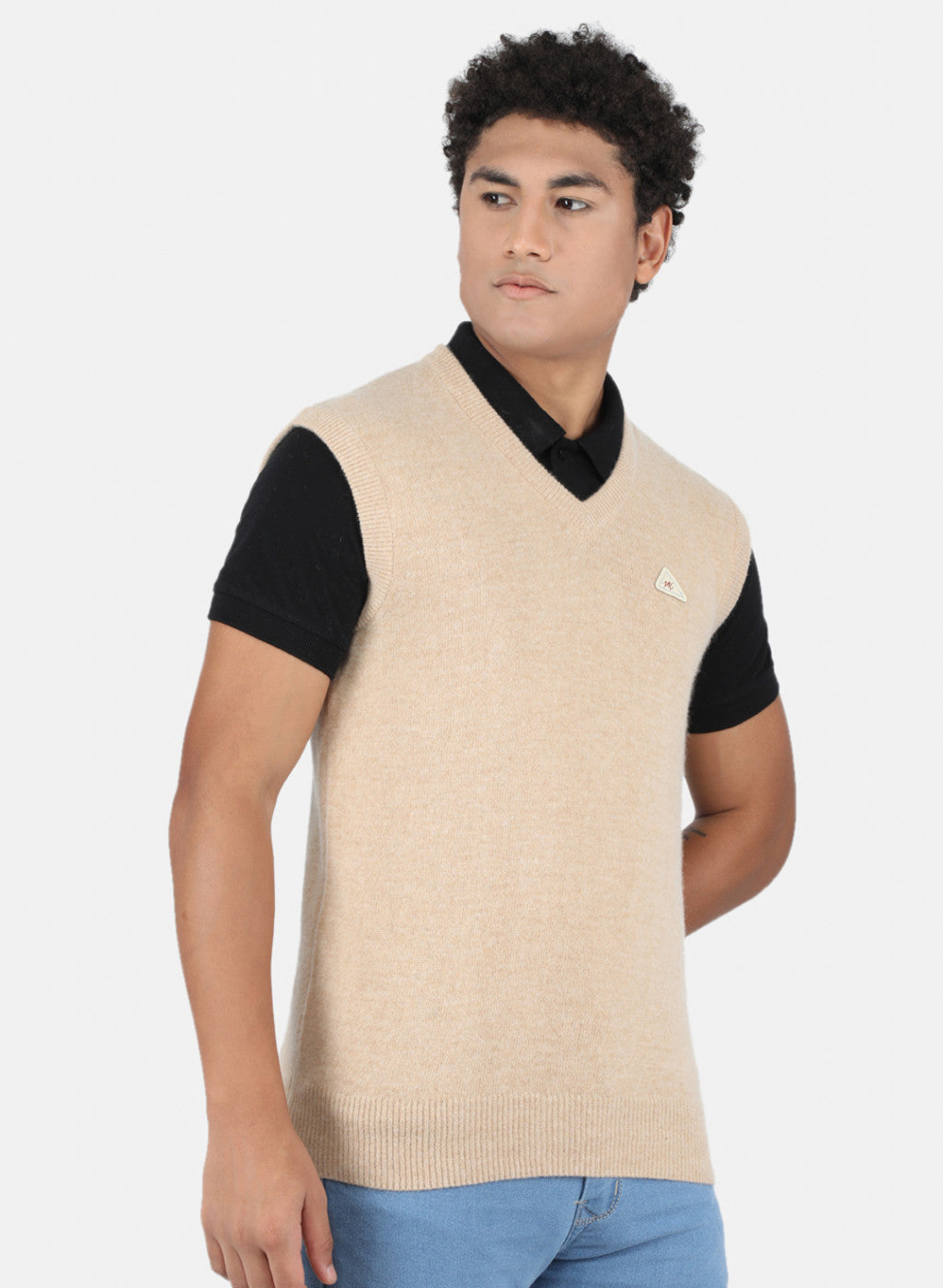 Men Beige Solid Sweater