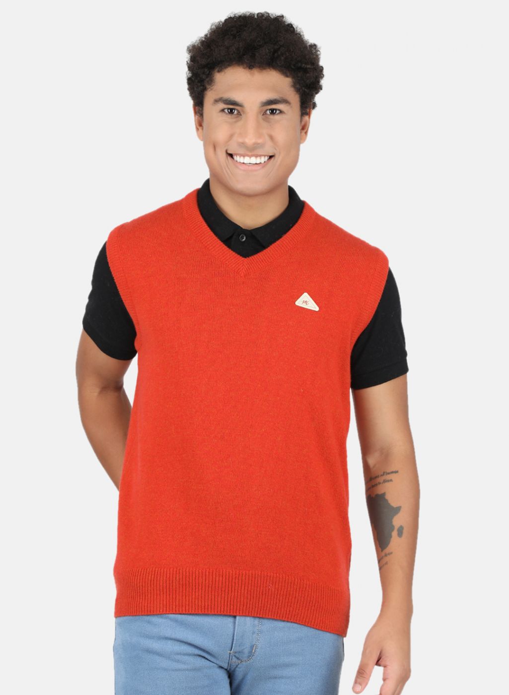 Men Orange Solid Sweater