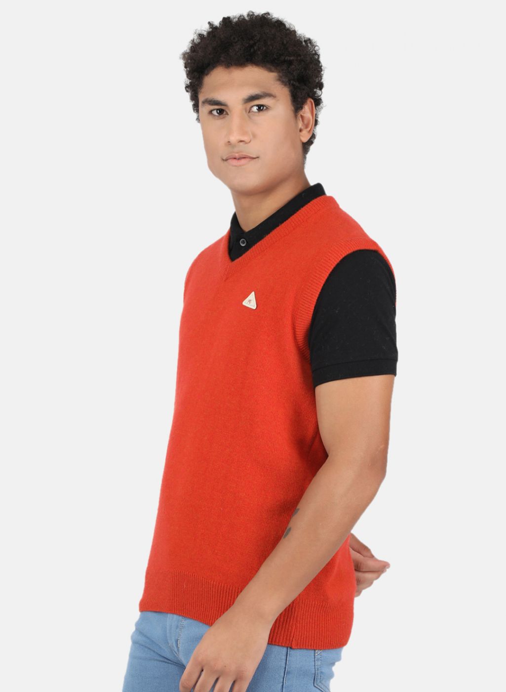 Men Orange Solid Sweater