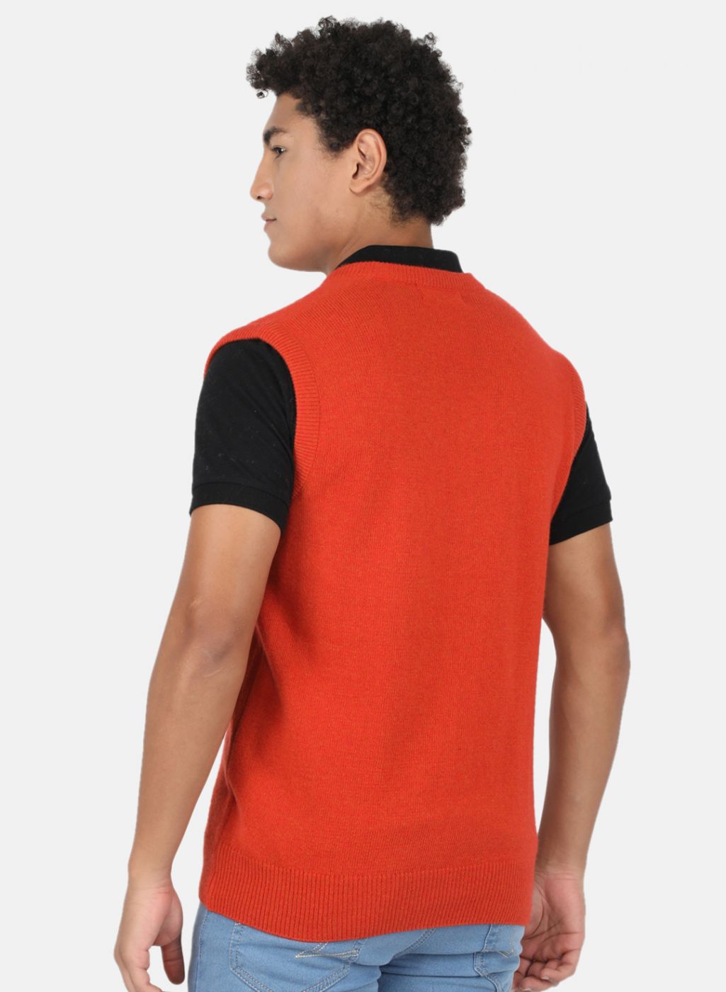 Men Orange Solid Sweater