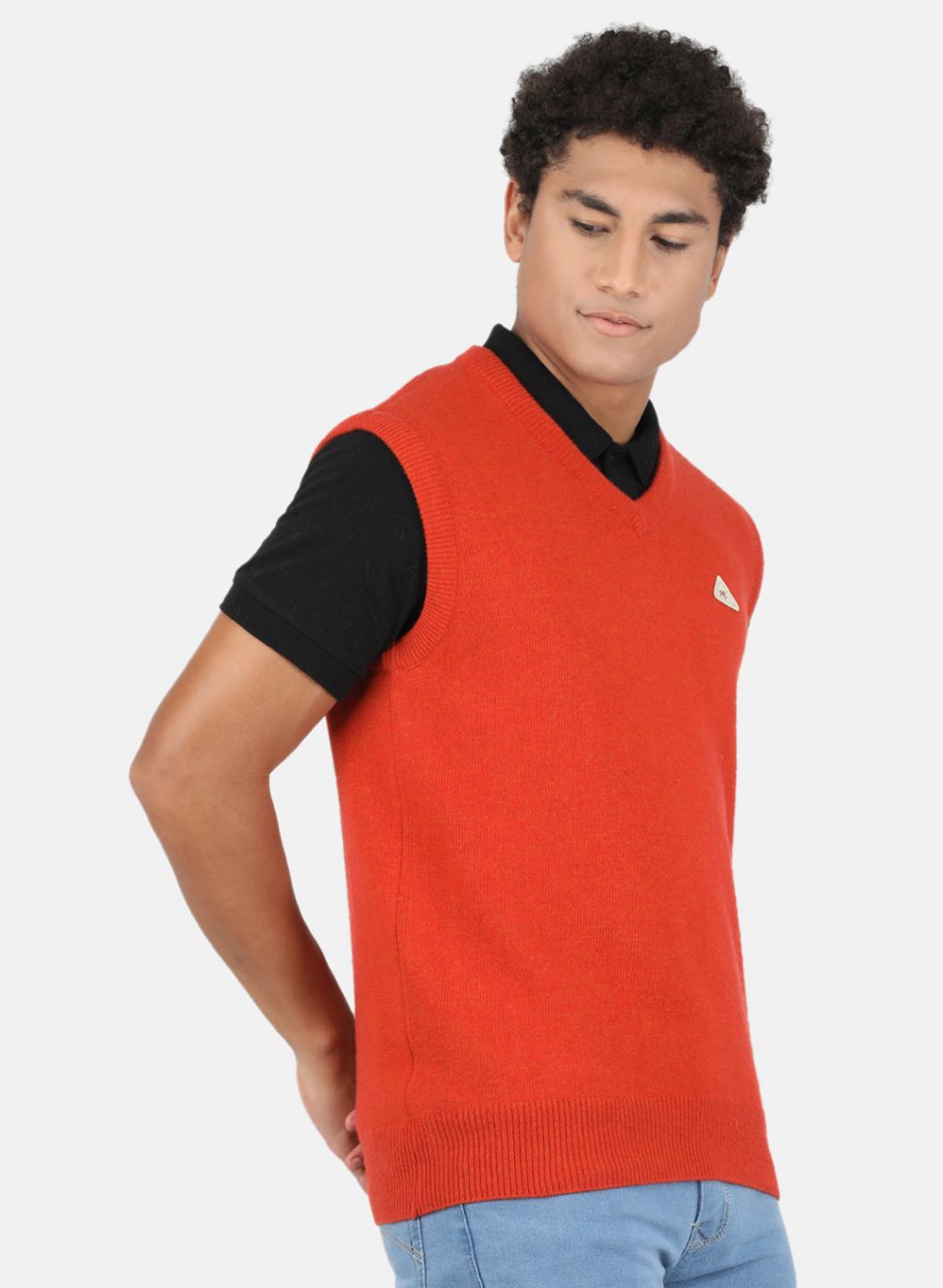 Men Orange Solid Sweater