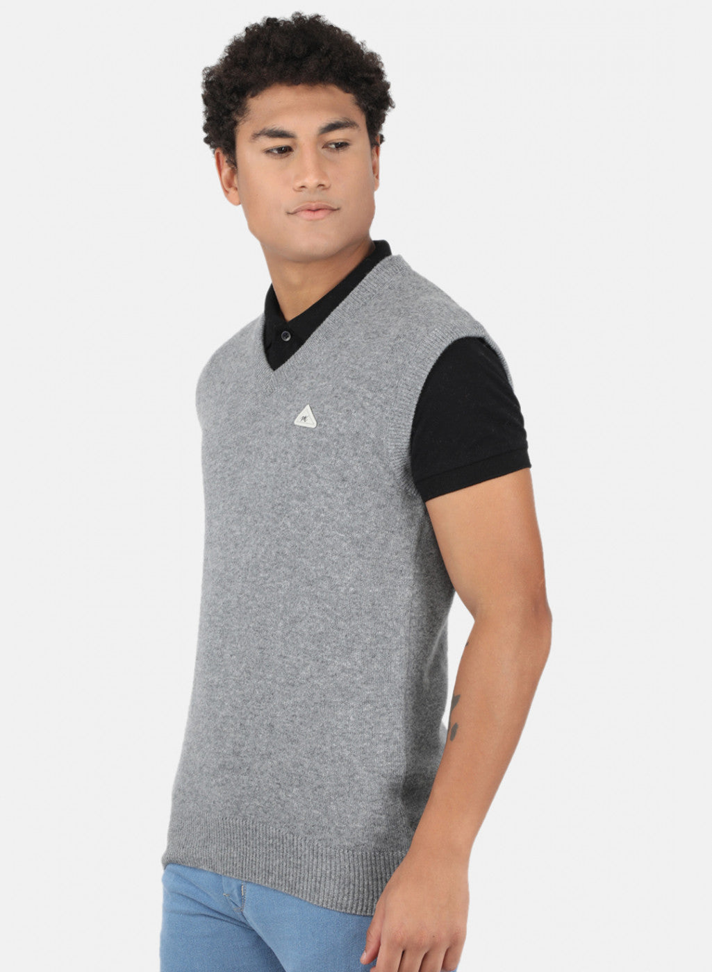 Men Grey Solid Sweater