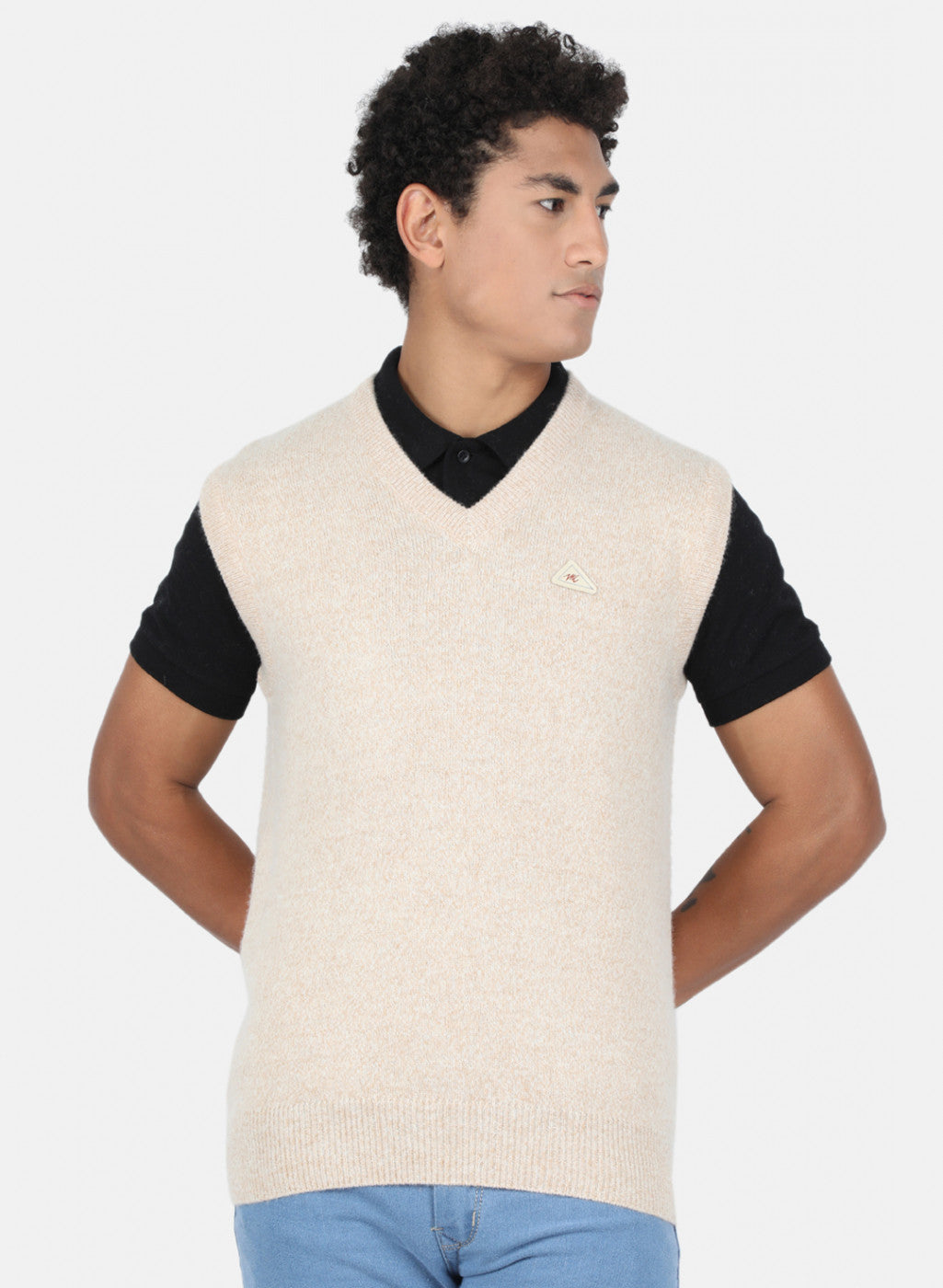 Men Beige Solid Sweater