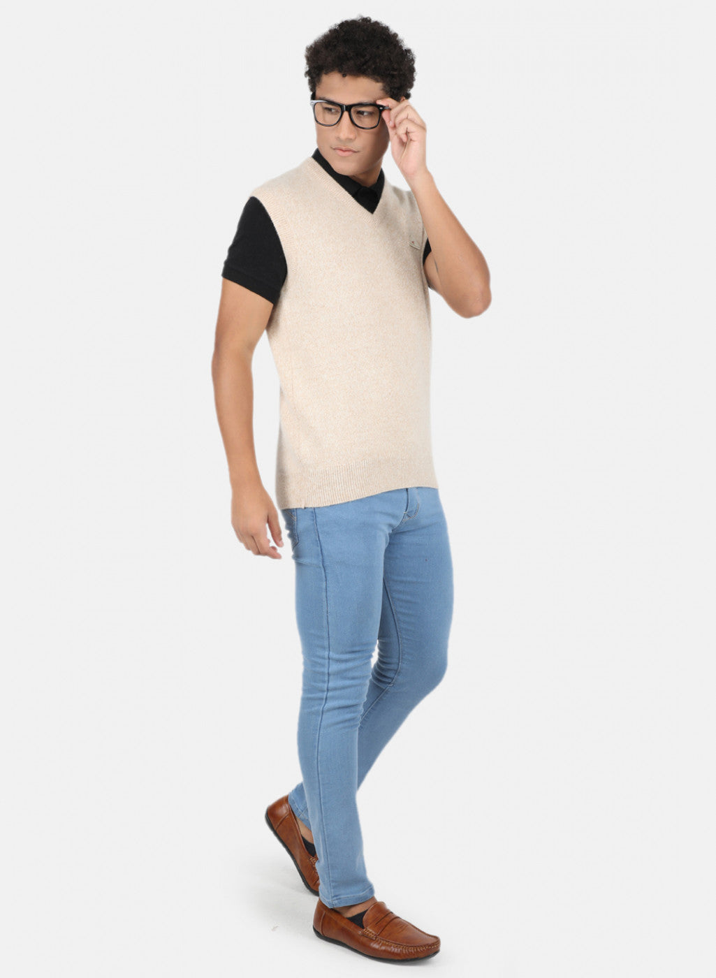 Men Beige Solid Sweater