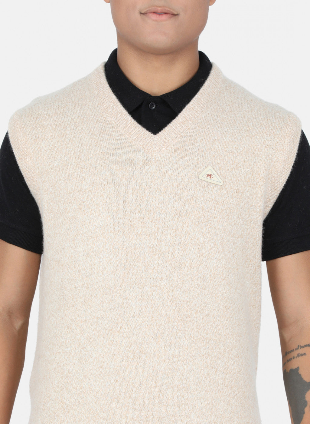 Men Beige Solid Sweater