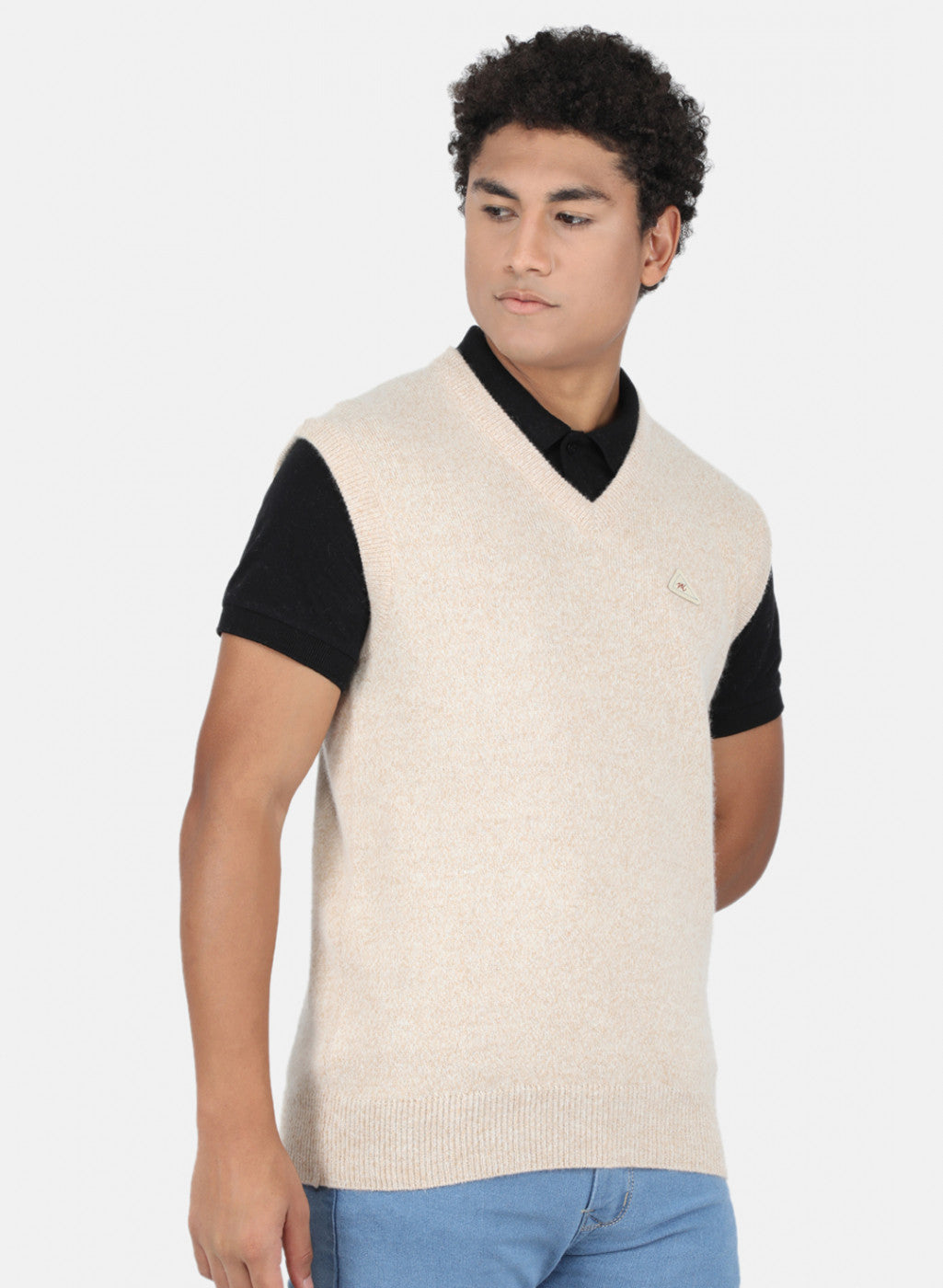 Men Beige Solid Sweater