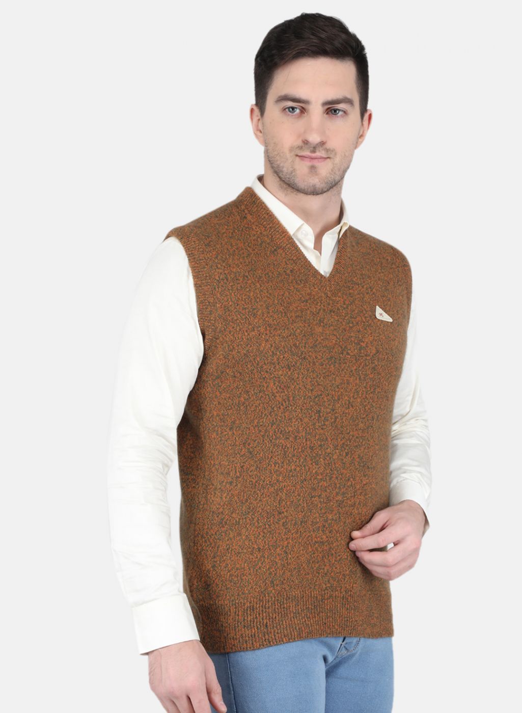 Men Orange Solid Sweater