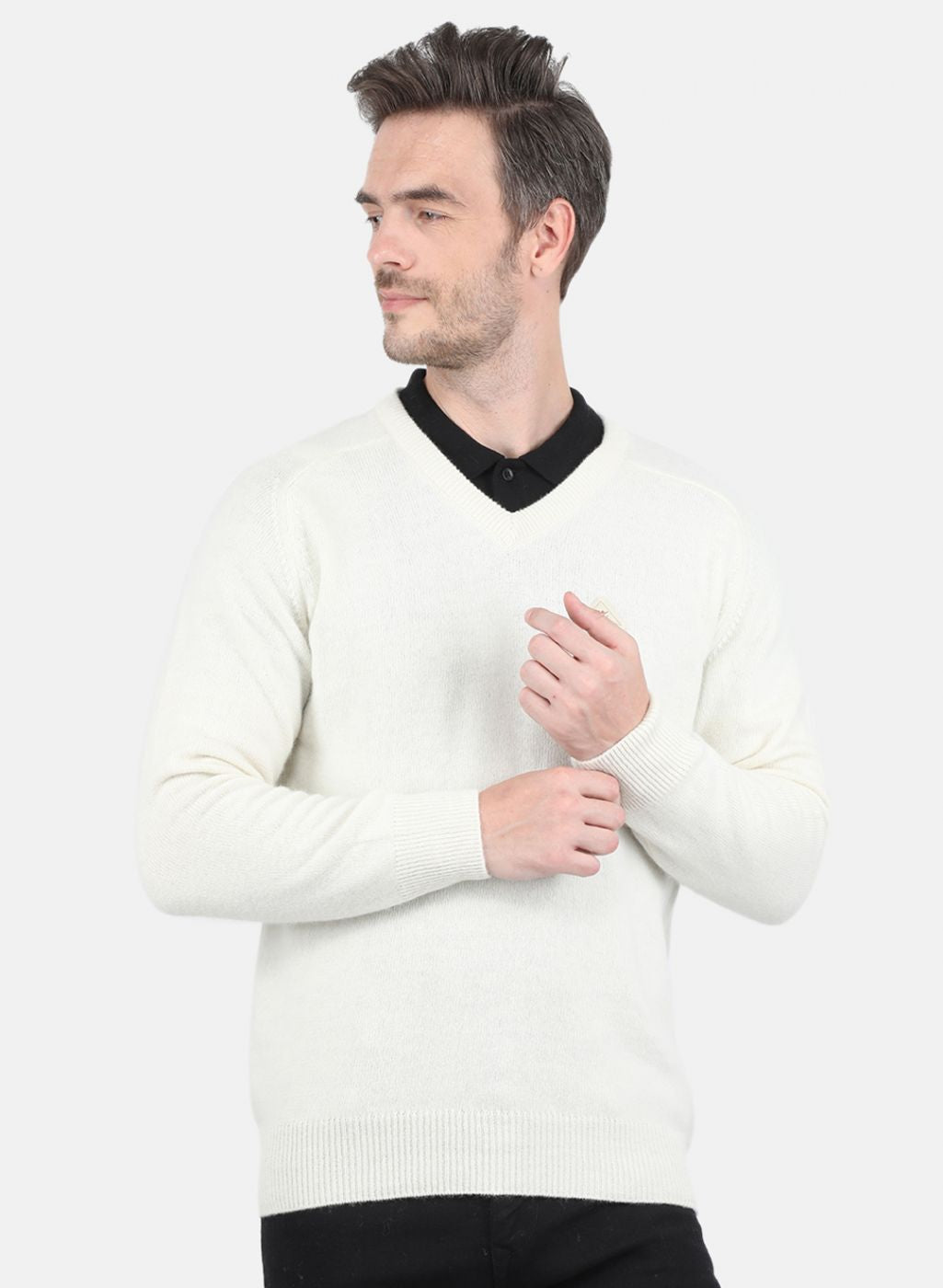 Men White Solid Pullover