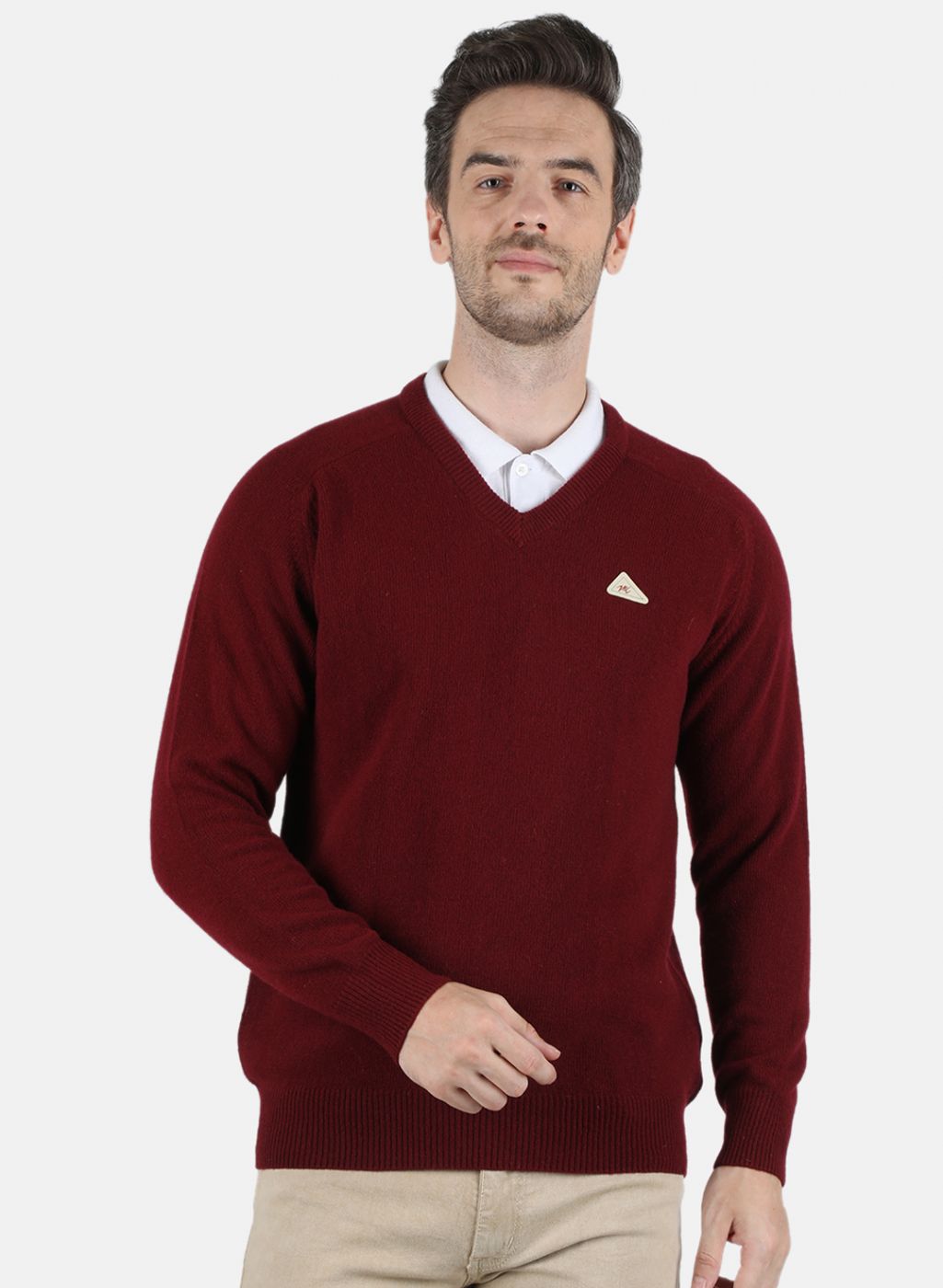 Men Maroon Solid Pullover