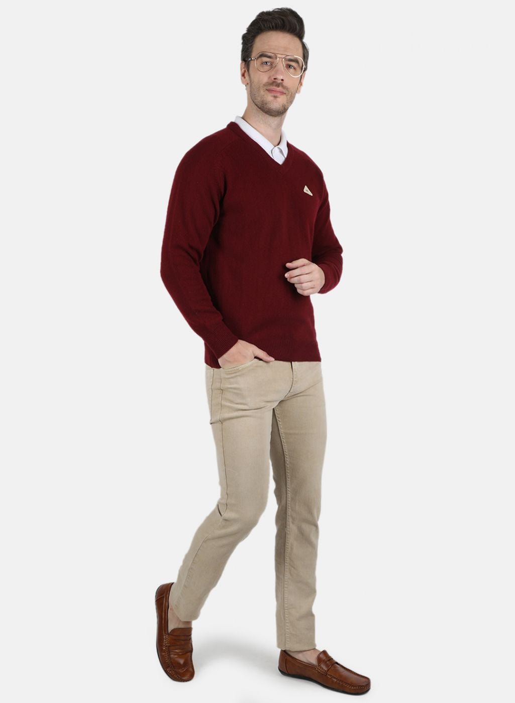 Men Maroon Solid Pullover