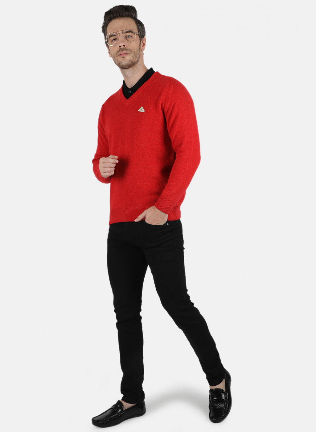 Men Red Solid Pullover