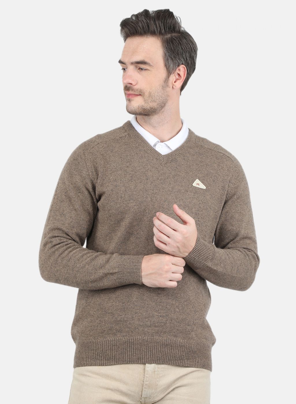 Men Beige Solid Pullover