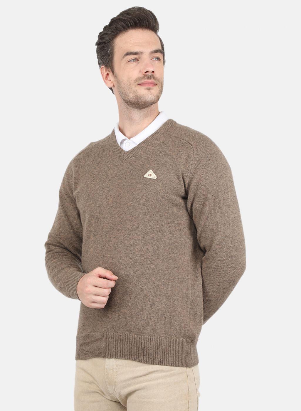 Men Beige Solid Pullover