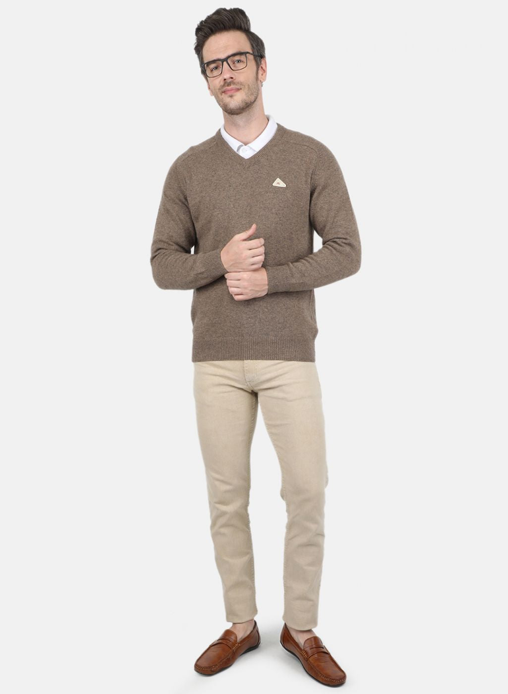 Men Beige Solid Pullover